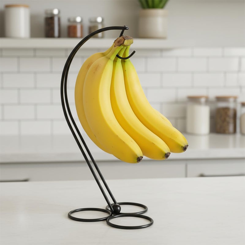BNYD Banana Holder Stand for Kitchen Counter, Black Banana Hanger with Hook, Fruit Basket Accessory, Hanging Banana Tree, Countertop Banana Rack - Image 4